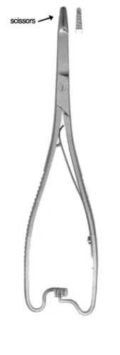 OLSEN-MATHIEU NEEDLE HOLDER / SCISSORS Combo T.C. Jaws Spring Action 4.5&quot;