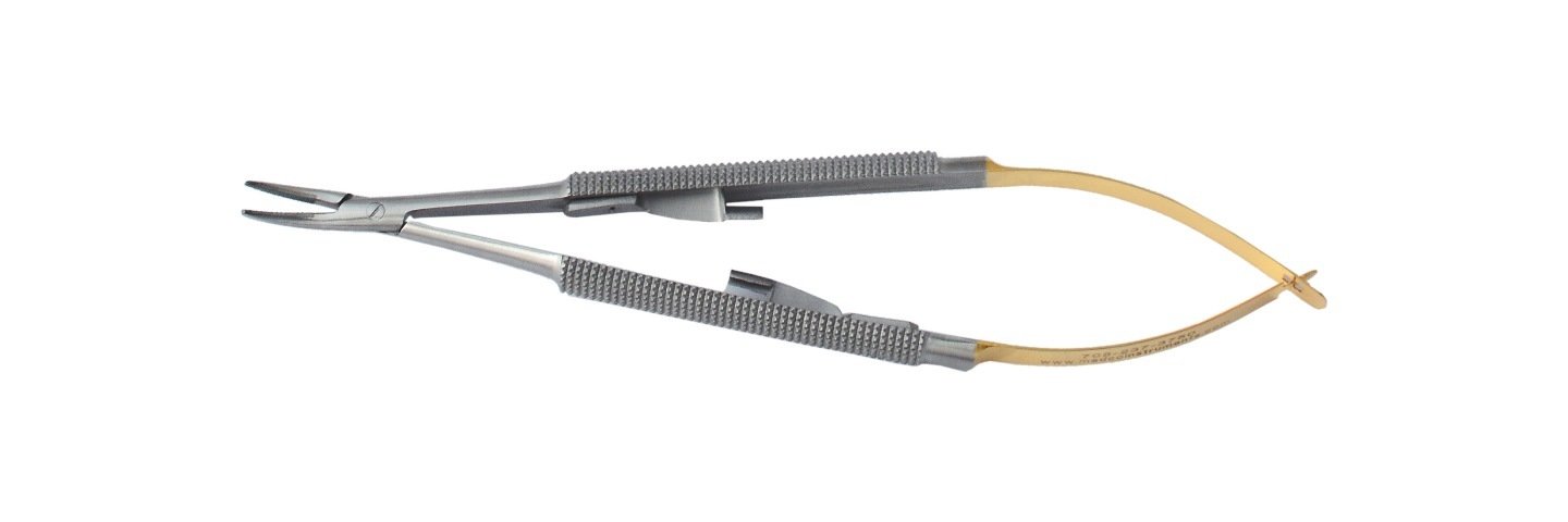 Castroviejo Needle Holder 5.5&quot; Curved Round Handles TC Jaws
