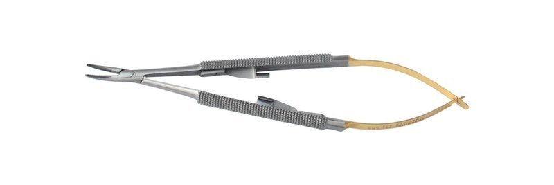 Castroviejo Needle Holder 5.5&quot; Curved Round Handles TC Jaws