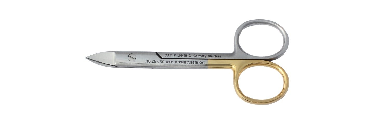 LEFT-HANDED Crown &amp; Collar Scissors 4½&quot; Curved Serrated Jaws