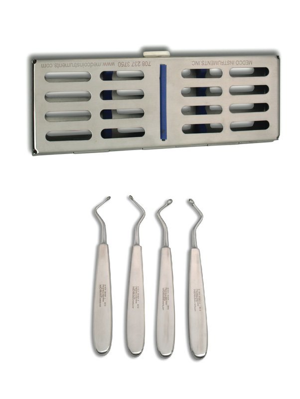 Bone Curettes  Spoon Style set of 4 with Metal Case