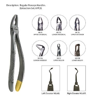 Extraction Kit Set of 8 - 6 Extraction Forceps/2 Elevators Extraction Kit Set of 8 - 6 Extraction Forceps/2 Elevators