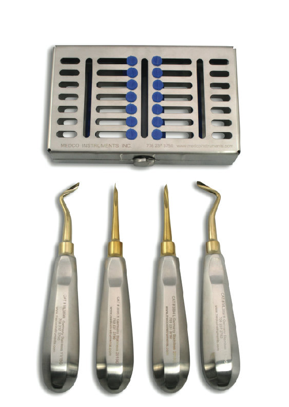 Root Fragment Removal elevators, Set of 4 with Metal Case