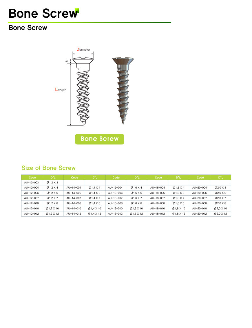 Bone Screws Titanium (Various Sizes) PK of 5