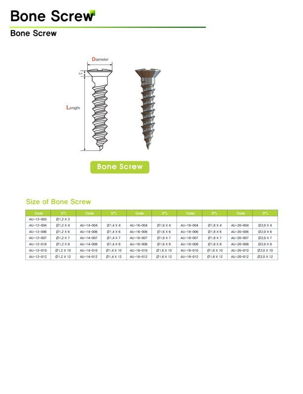 Bone Screws Titanium (Various Sizes) PK of 5