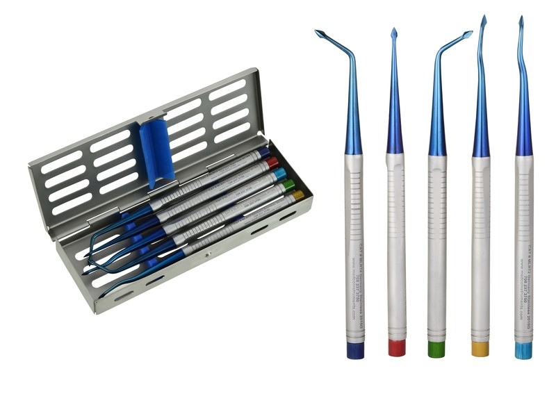 Root Tip Elevator Set  with Blue Nitrate Serrated Tips