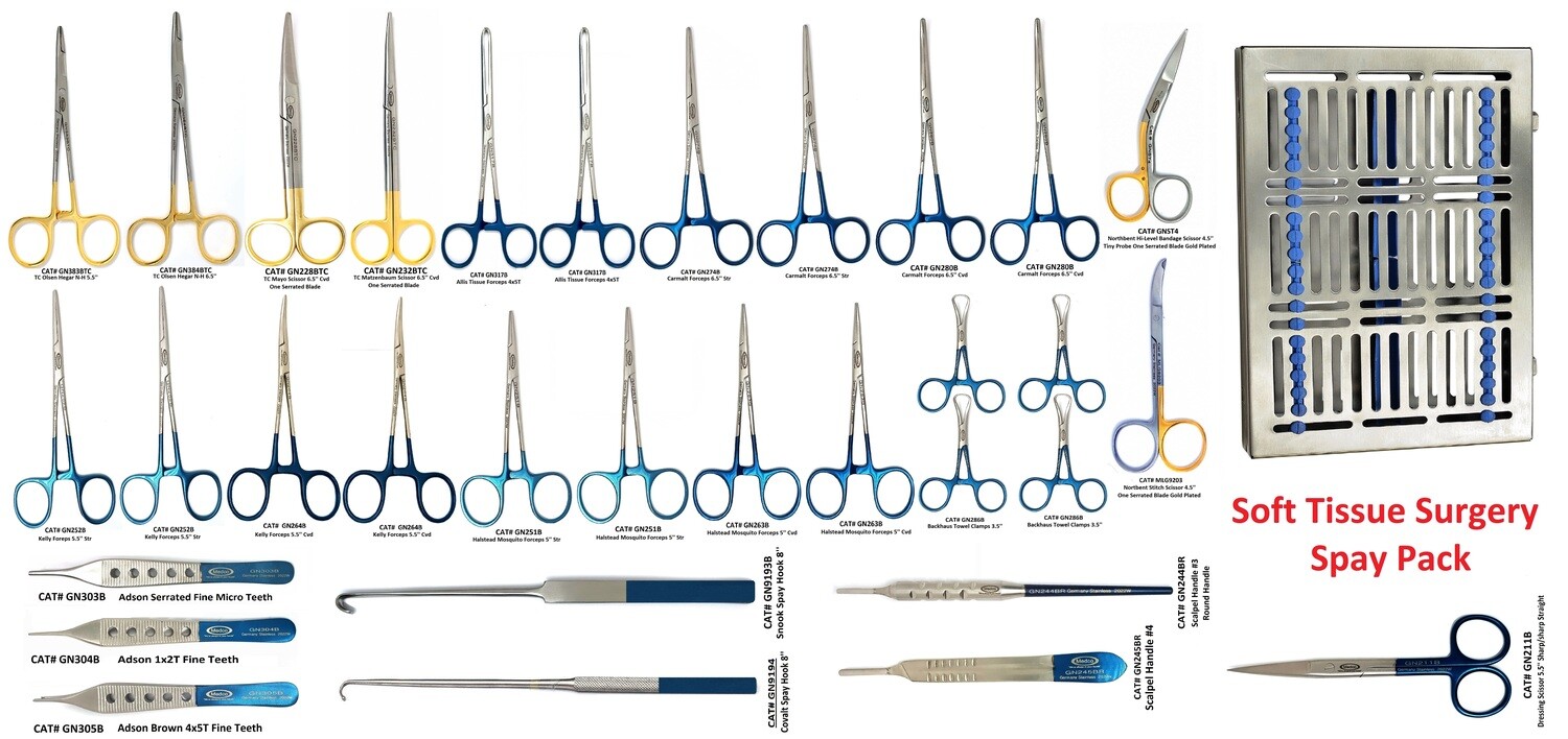 Veterinary Soft Tissue Surgery/Spay Pack: 32 Piece w/Metal Case
