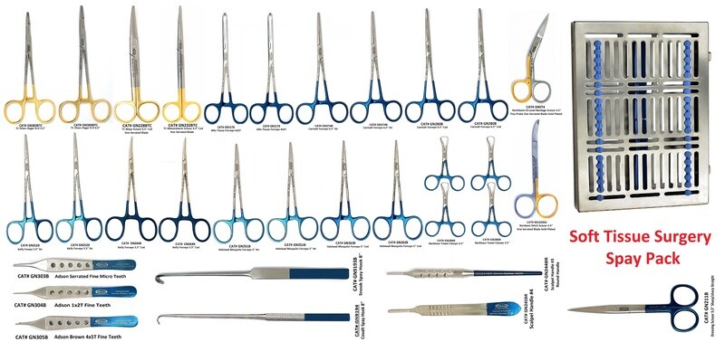 Veterinary Soft Tissue Surgery/Spay Pack: 32 Piece w/Metal Case