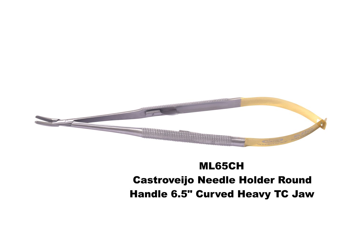 Castroviejo Needle Holder 6.5" Curved HEAVY TC Jaws Round Handles