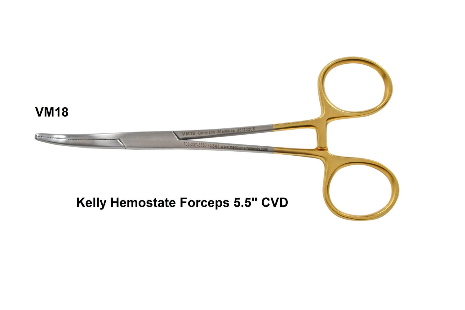 Kelly Hemostat Forceps 5½" Curved Gold-Plated Rings