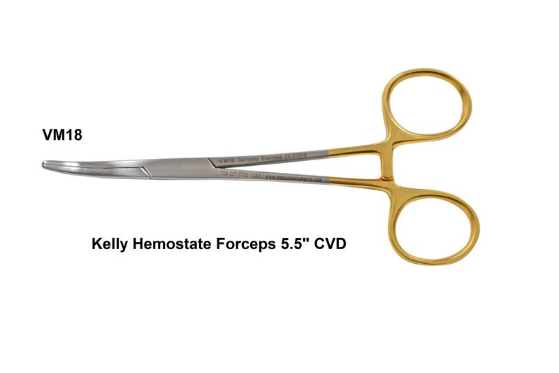 Kelly Hemostat Forceps 5½" Curved Gold-Plated Rings