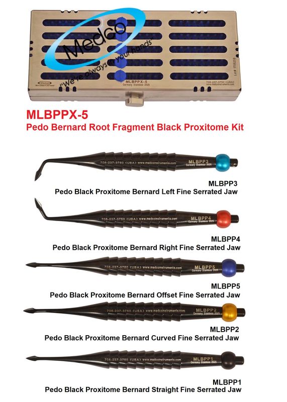 ​Pedo Bernard Root Fragment Black Proxitome Kit of 5 with Metal Case  Straight, Curved, Right, Left, Offset