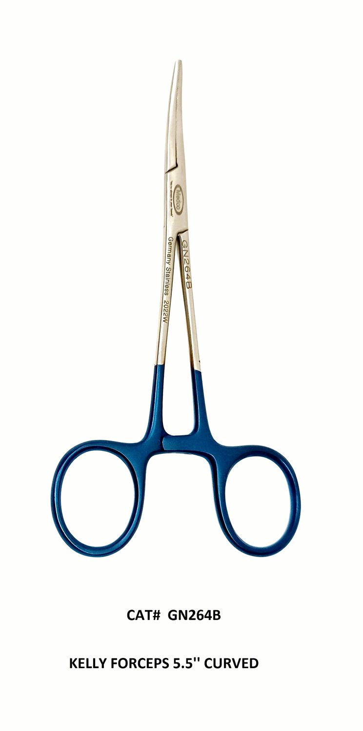 Kelly Forceps 5.5" Blue Rings Curved