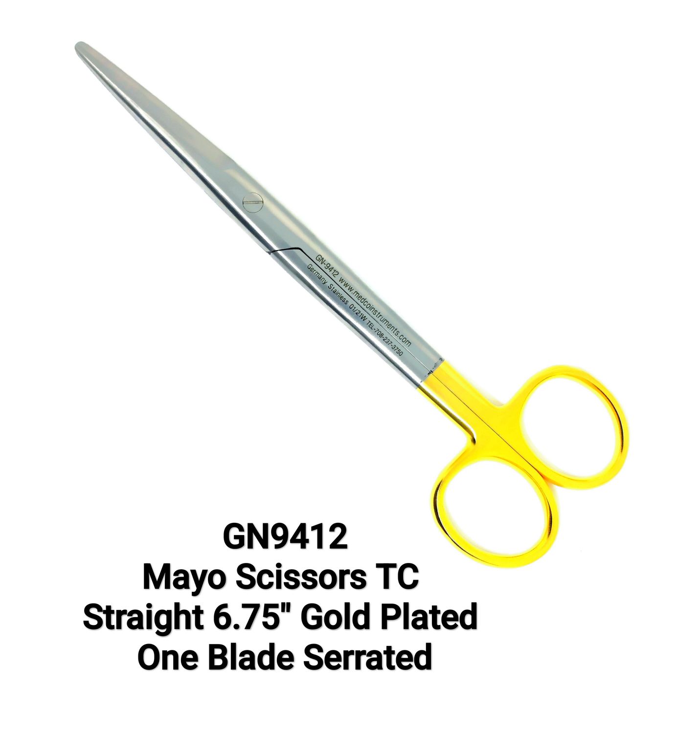 Mayo Scissors Straight TC 6.75" One blade Serrated