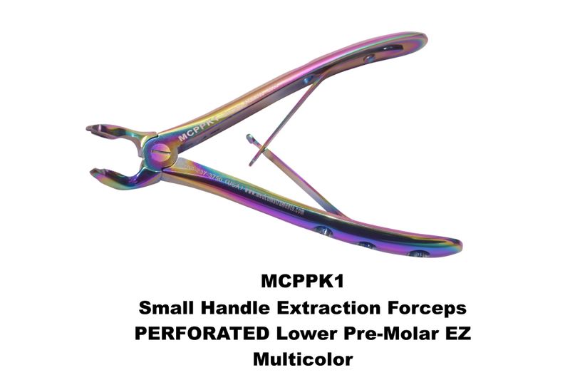 Small Perforated Handle Extraction Forceps Multicolor Lower Pre-Molar EZ Grip Jaws