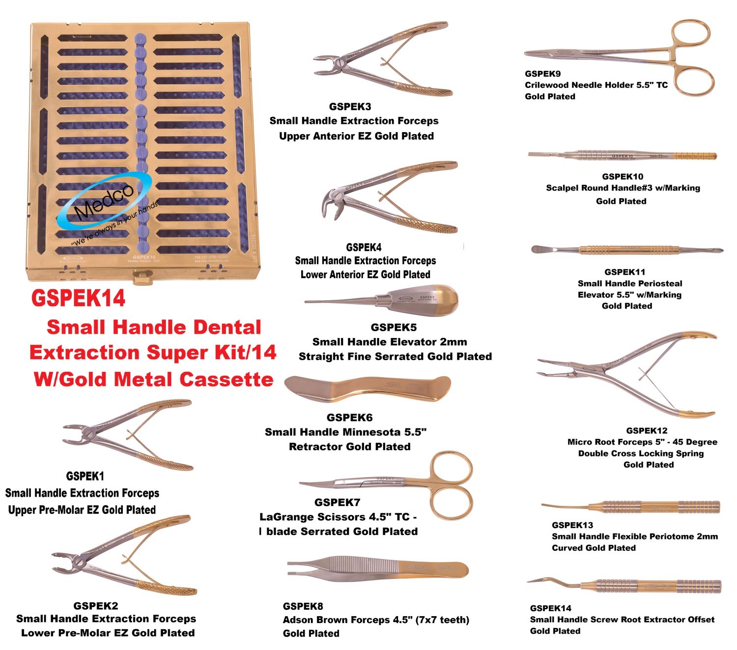 Pediatric Dental Extraction Super Kit / 14 with Gold Case