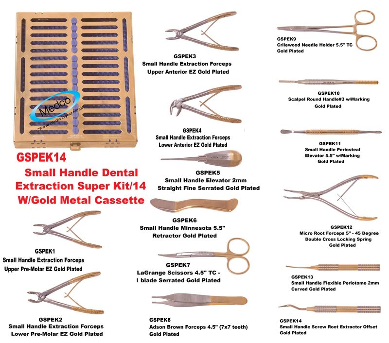 Pediatric Dental Extraction Super Kit / 14 with Gold Case