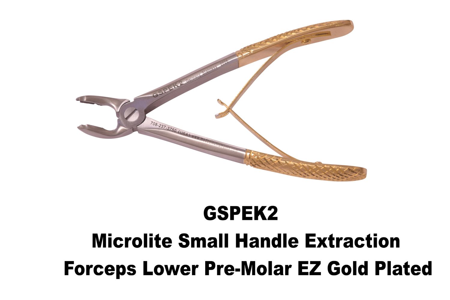 Small Handle Extraction Forceps Lower Pre-Molar EZ Grip Jaws Gold Handles