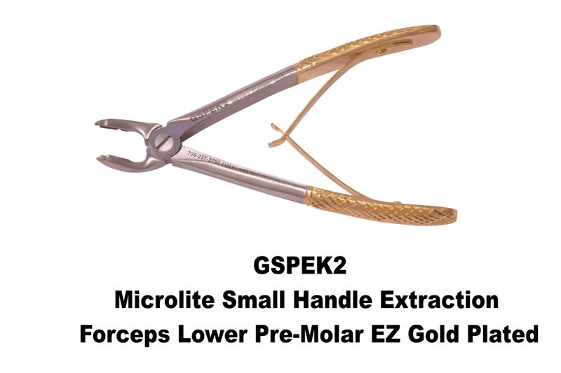 Small Handle Extraction Forceps Lower Pre-Molar EZ Grip Jaws Gold Handles