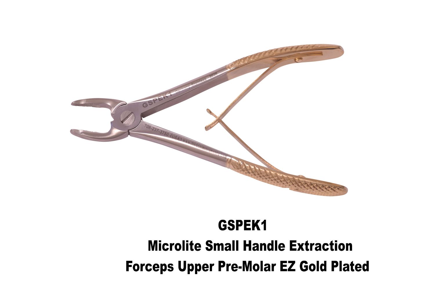 Small Handle Extraction Forceps Upper Pre-Molar EZ Grip Jaws Gold Handles