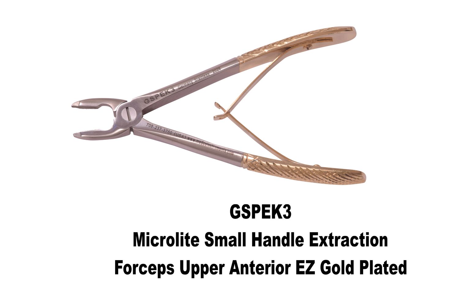 Small Handle Extraction Forceps Upper Anterior EZ Grip Jaws Gold Handles