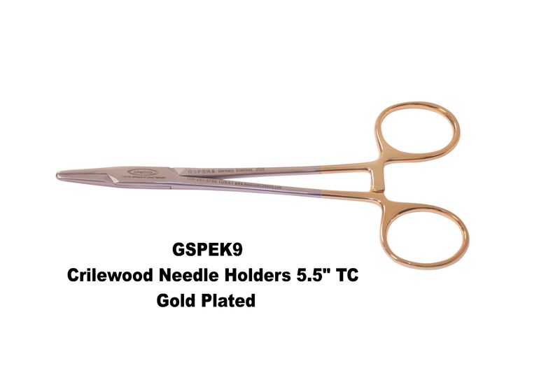 Crilewood Needle Holder 5.5" TC Jaws Gold Handles