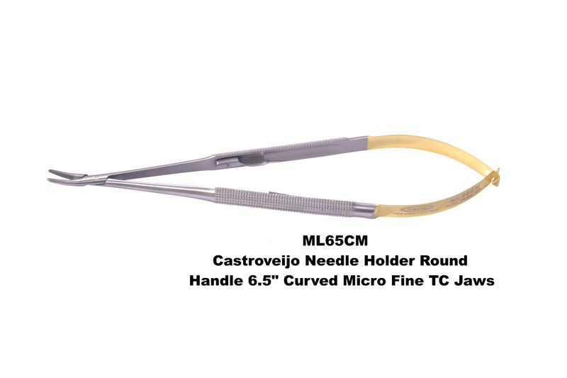 Castro Needle Holder 6.5" Curved MICRO FINE TC Jaws Round Handles