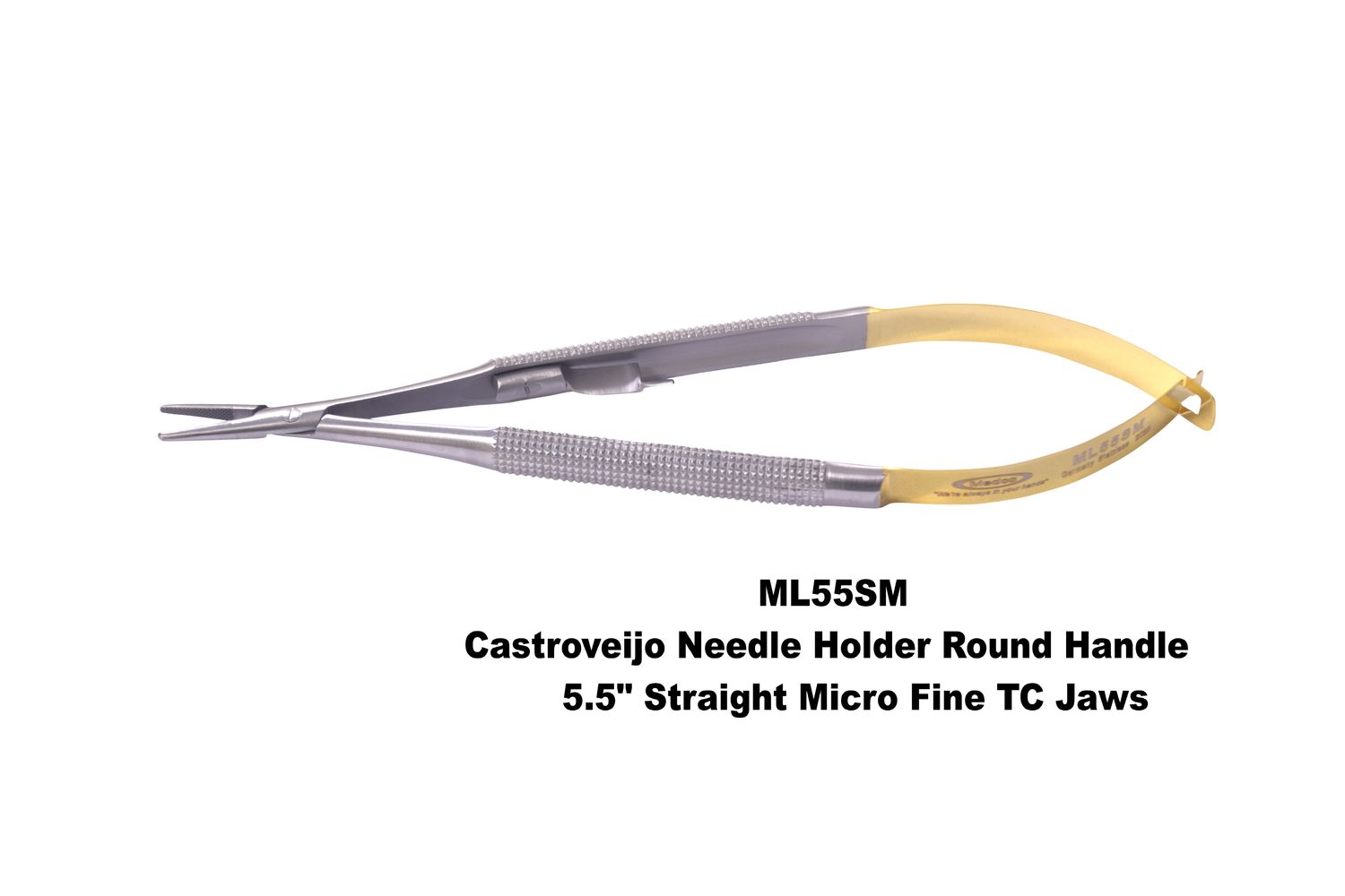 Castro Needle Holder 5.5" Straight TC Fine Jaws Gold Handles