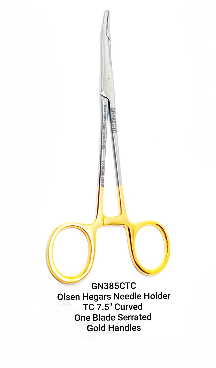 Olsen Hegar Needle Holder 7.5" Curved TC Jaws One Blade Serrated
