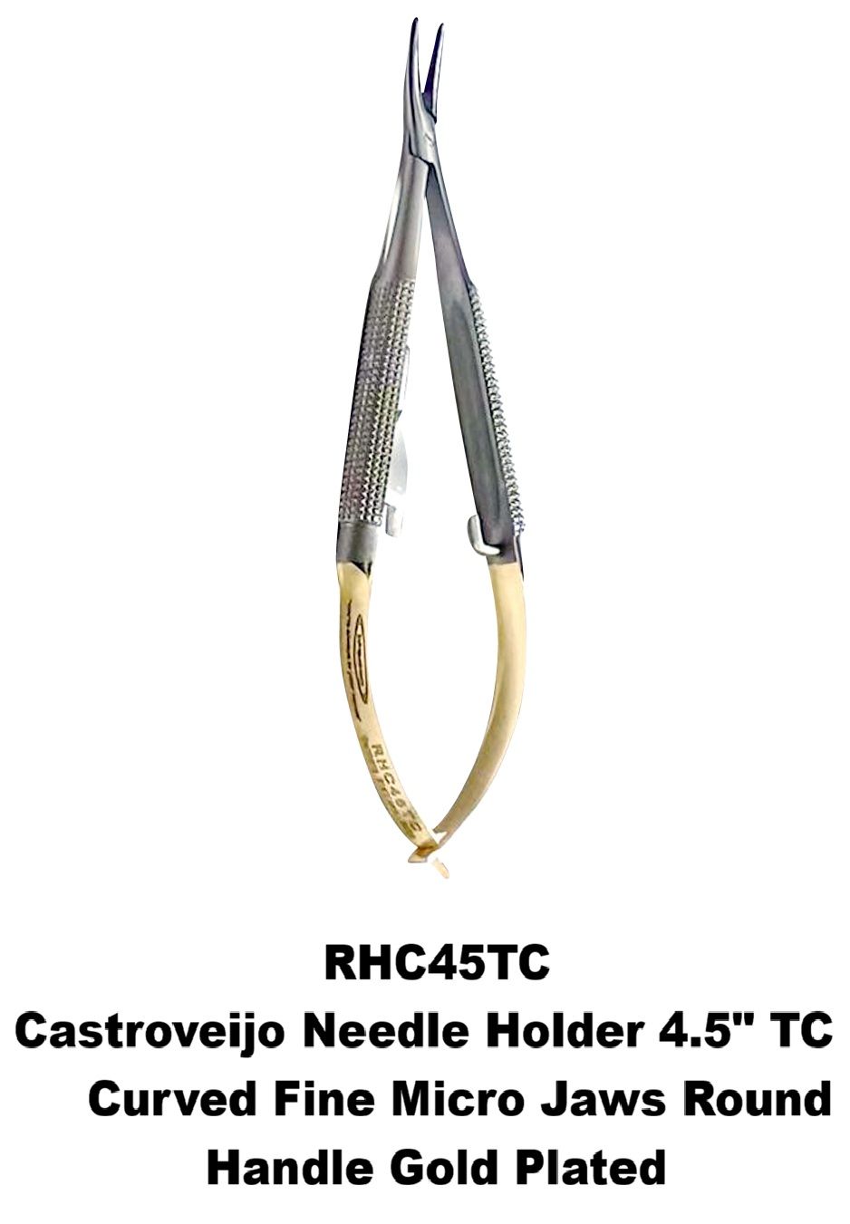 Castroviejo Needle Holder Fine Micro  TC Jaws 4.5'' Curved Round Handle