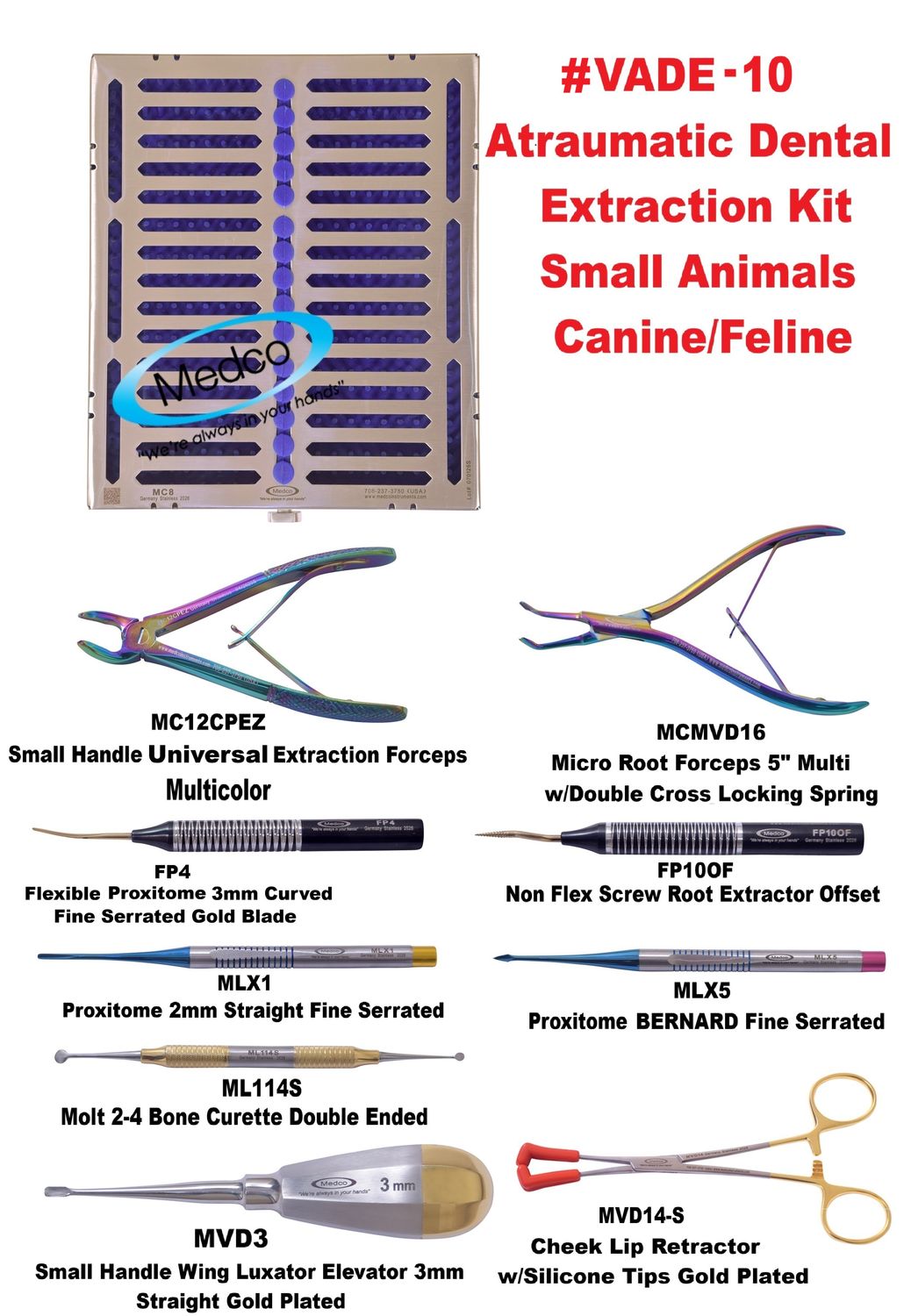 Atraumatic Dental Small Animal Feline &amp; Canie Extraction Kit