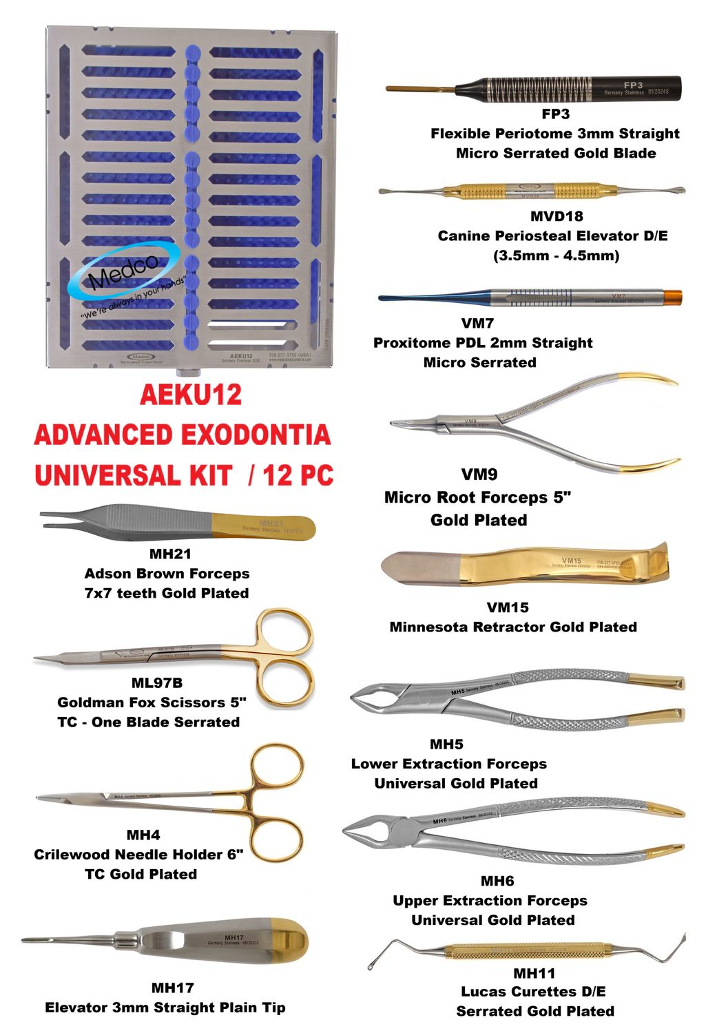 Advanced Exodontia Universal Kit / 12 PC