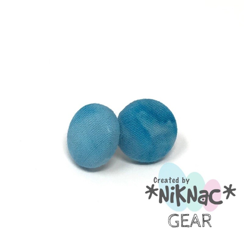 Button Earrings Blue Swirl
