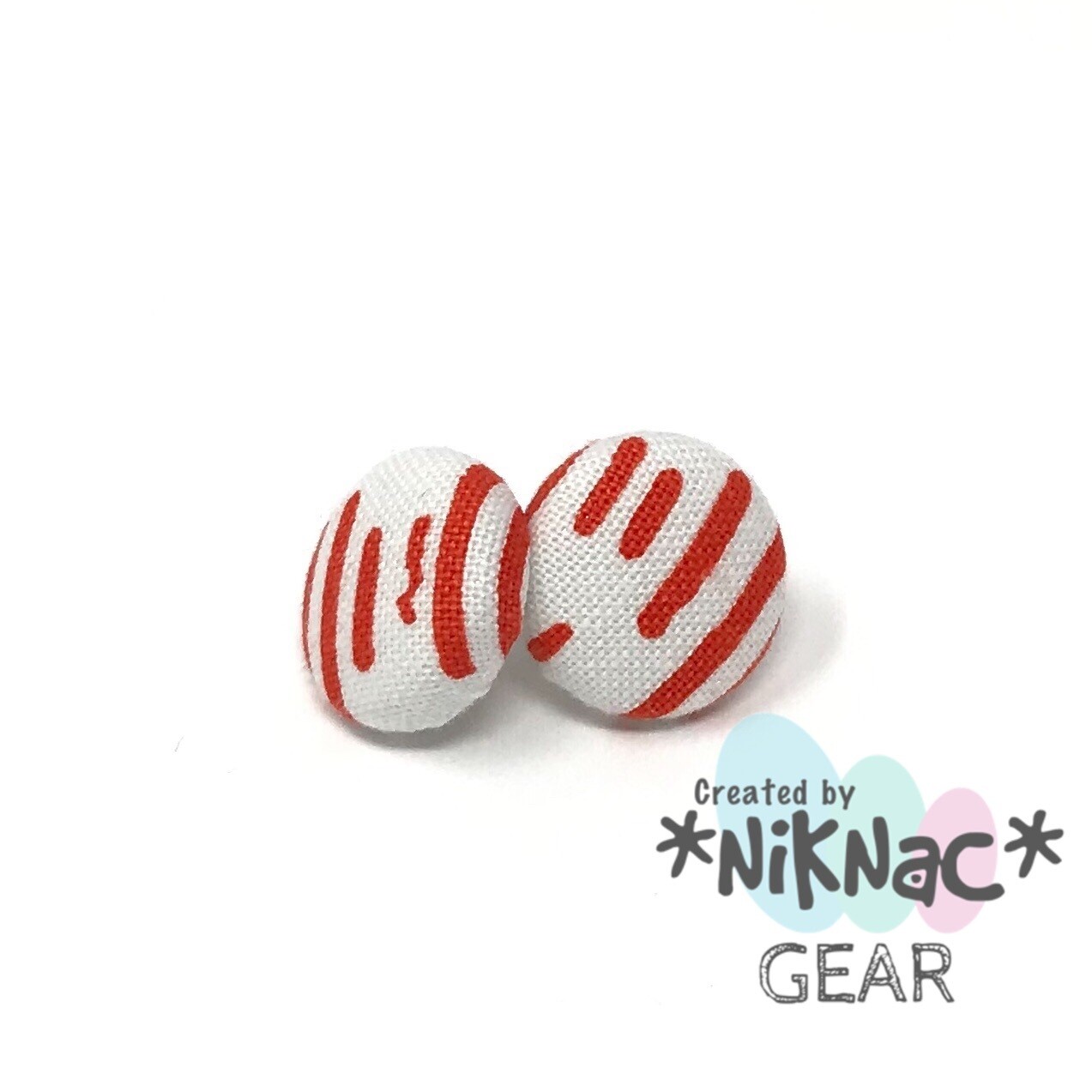 Button Earrings Orange Stripe