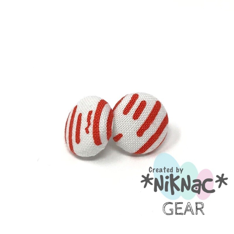 Button Earrings Orange Stripe