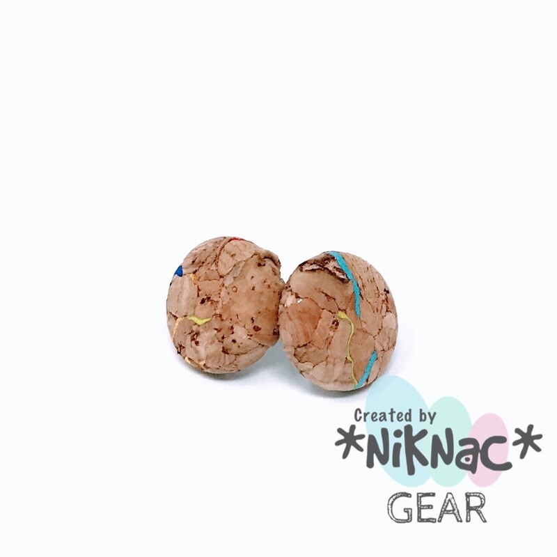 Button Earrings Paint Splatter Cork