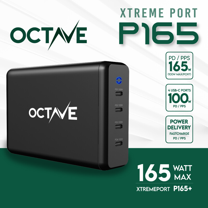 OCTAVE USB-C 4 Ports 165W MAX Adapter Macbook , Laptop . Phone charger