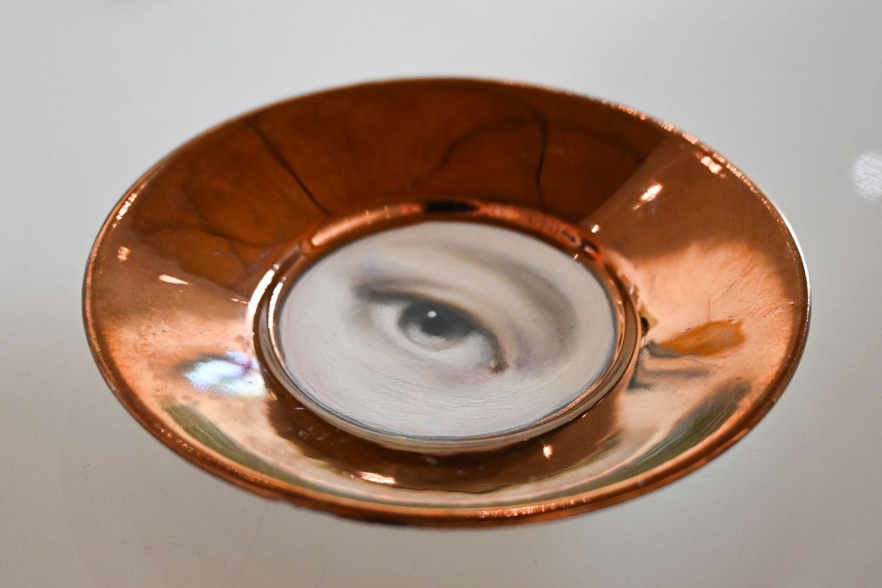Lover's Eye Painting on an English Copper Luster Plate