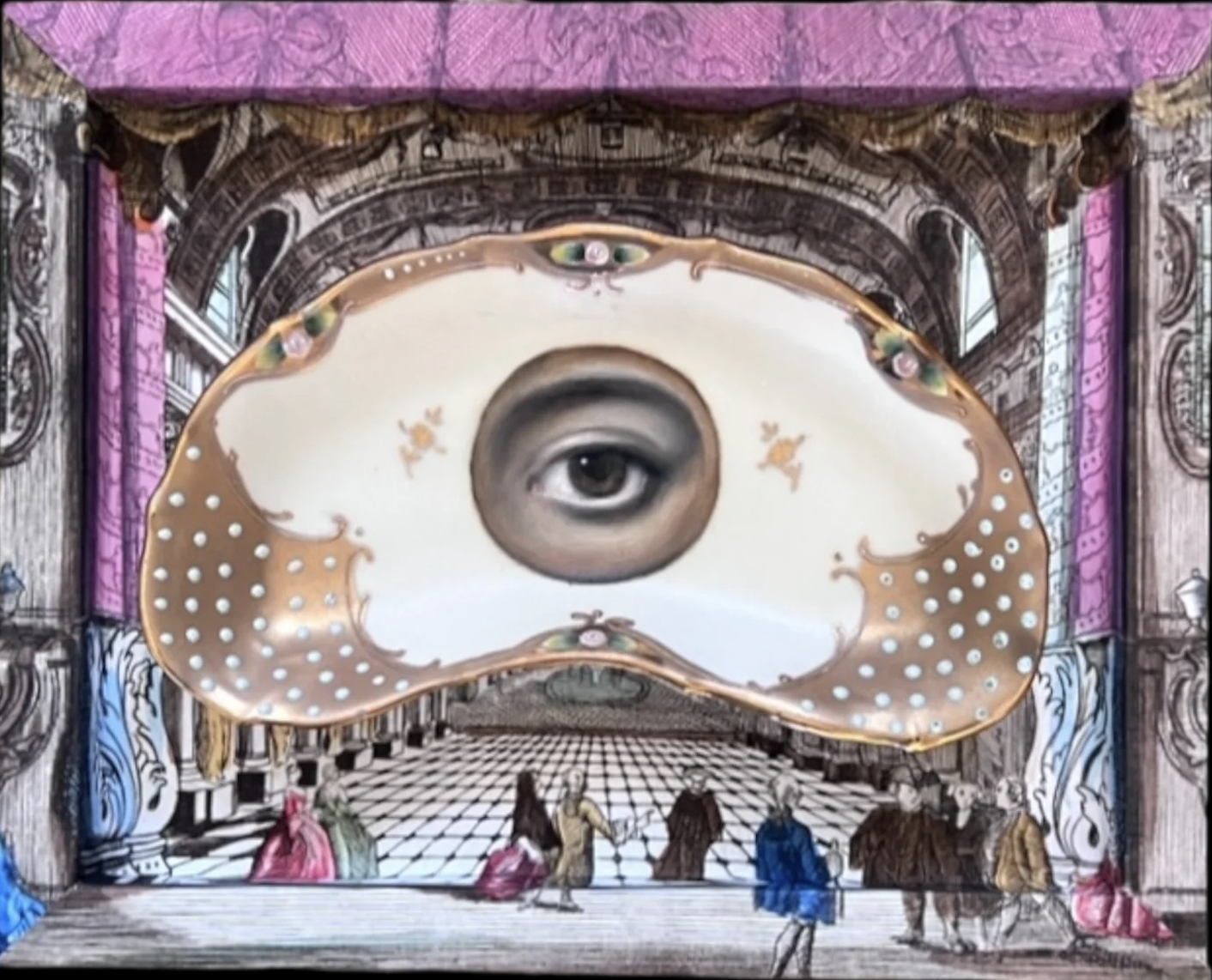 NO. 1907 LOVER'S EYE PAINTING ON A CREAM & GOLD CRESCENT PLATE