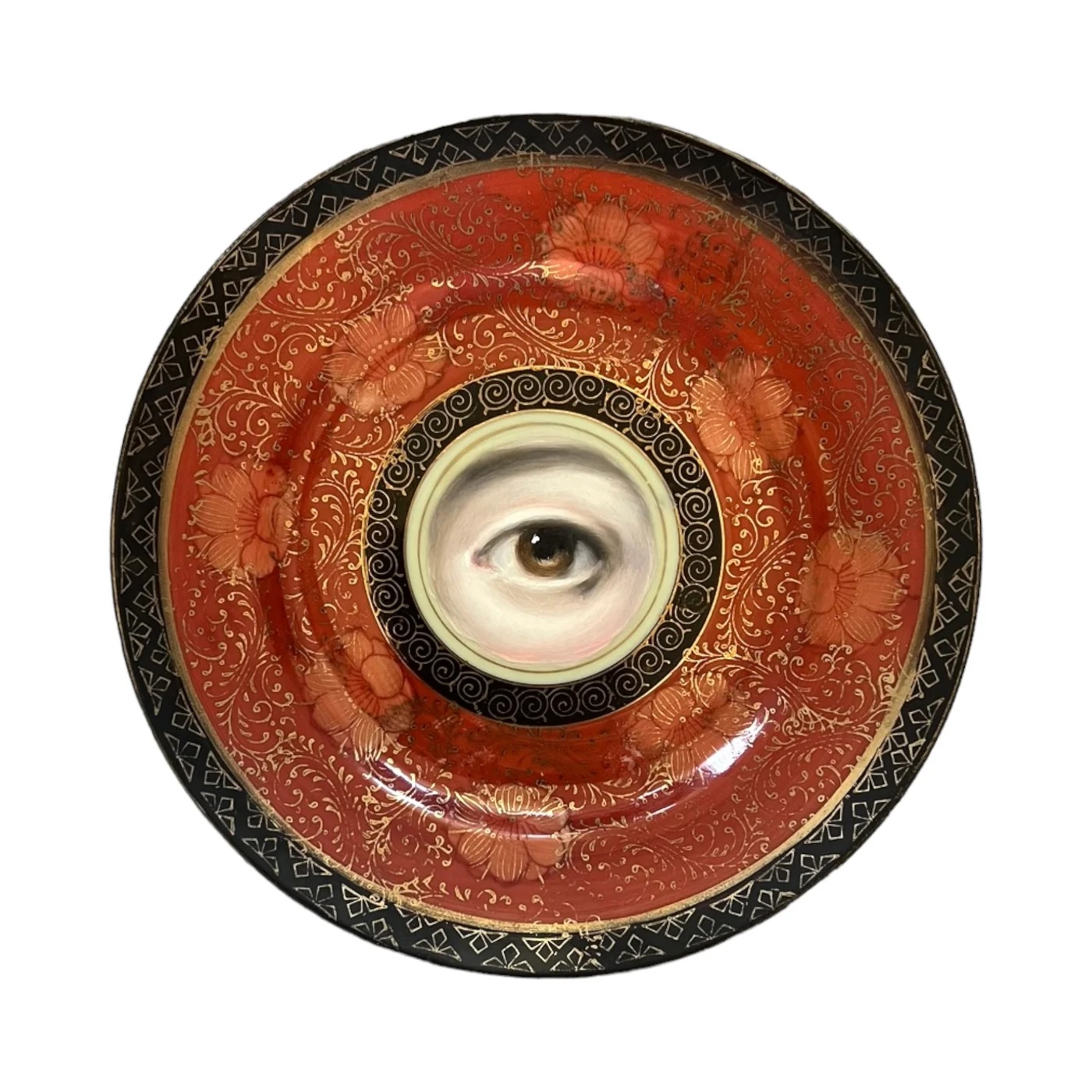 No. 2074 Lover's Eye Painting on a Japanese Floral Gilt Plate