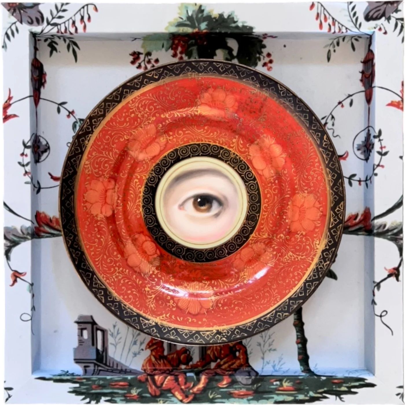 No. 2074 Lover's Eye Painting on a Japanese Floral Gilt Plate