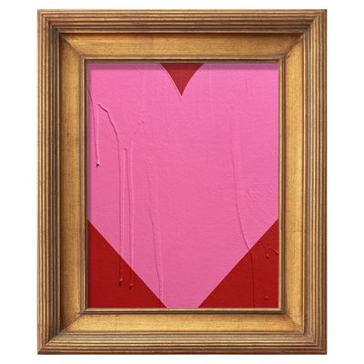 RON GIUSTI MINI HEART RED PINK ACRYLIC PAINTING