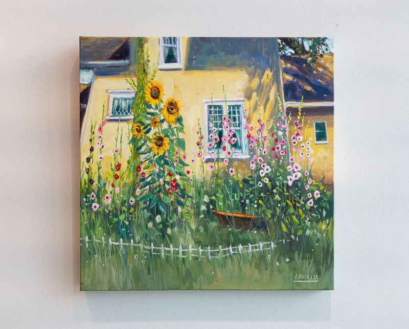 Hollyhocks and Sunflowers