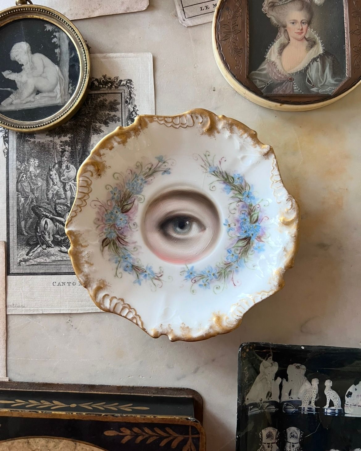 No. 2757 Lover's Eye Painting on a French Limoges Blue Floral Plate