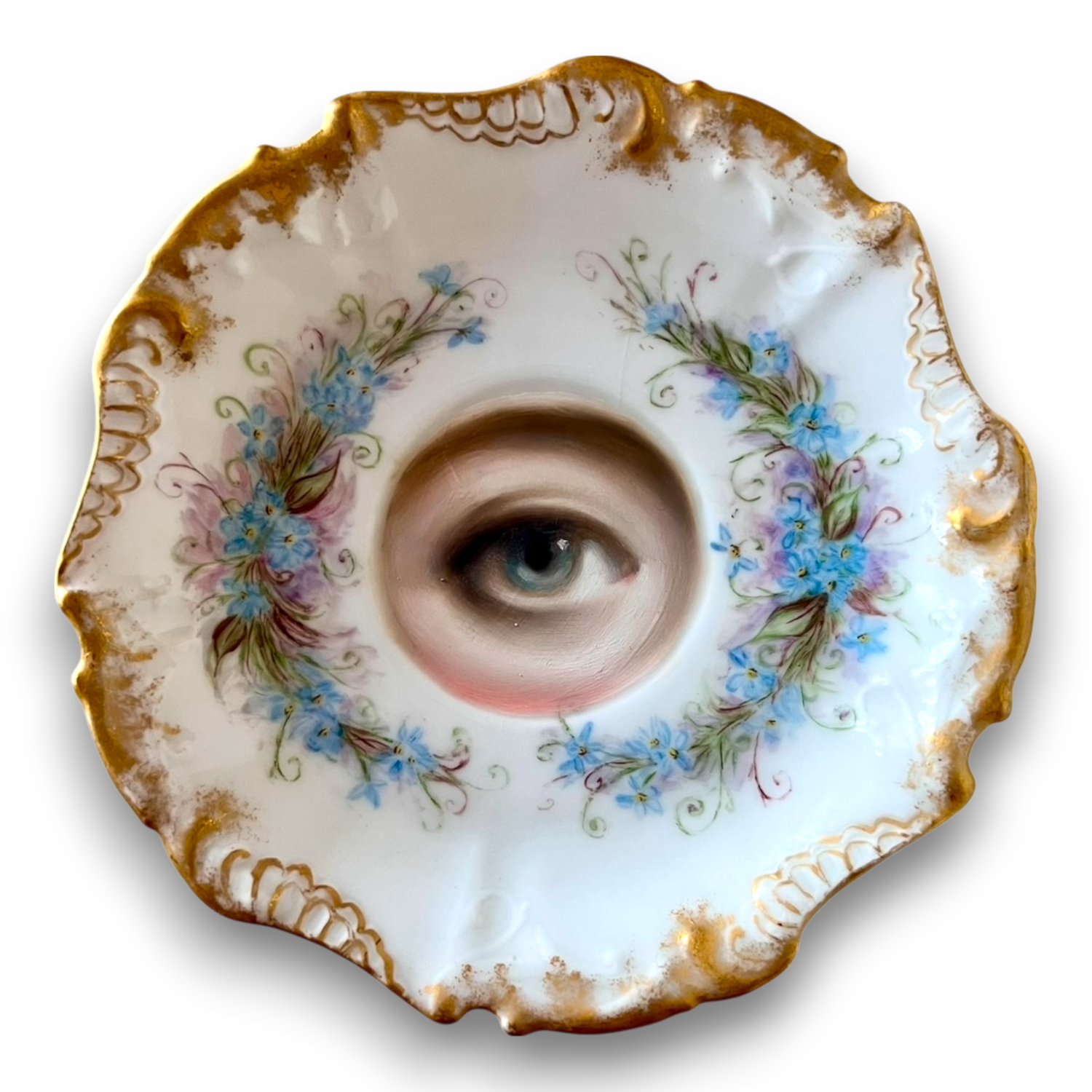 No. 2757 Lover's Eye Painting on a French Limoges Blue Floral Plate