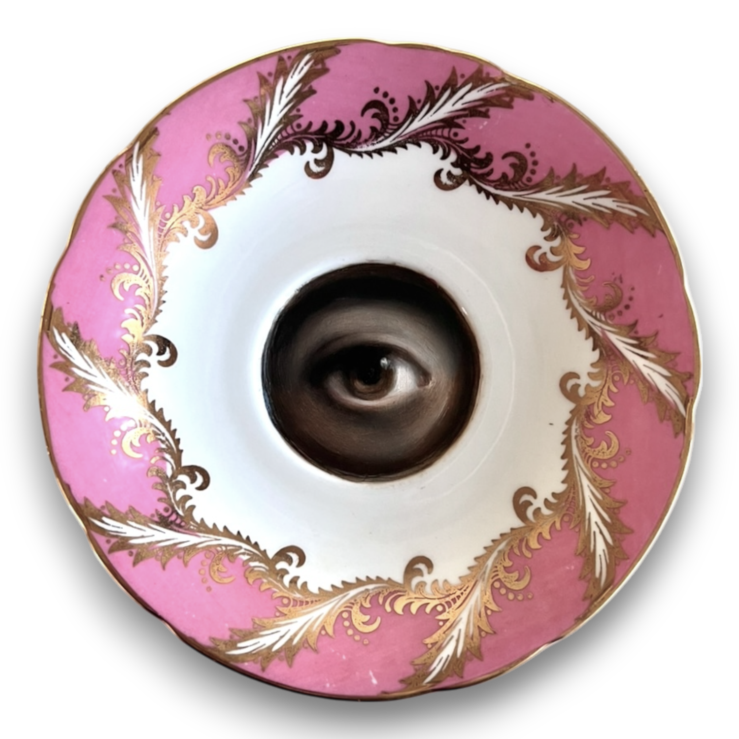 No. 2741 Lover's Eye Painting on a Pink and Gold Plate