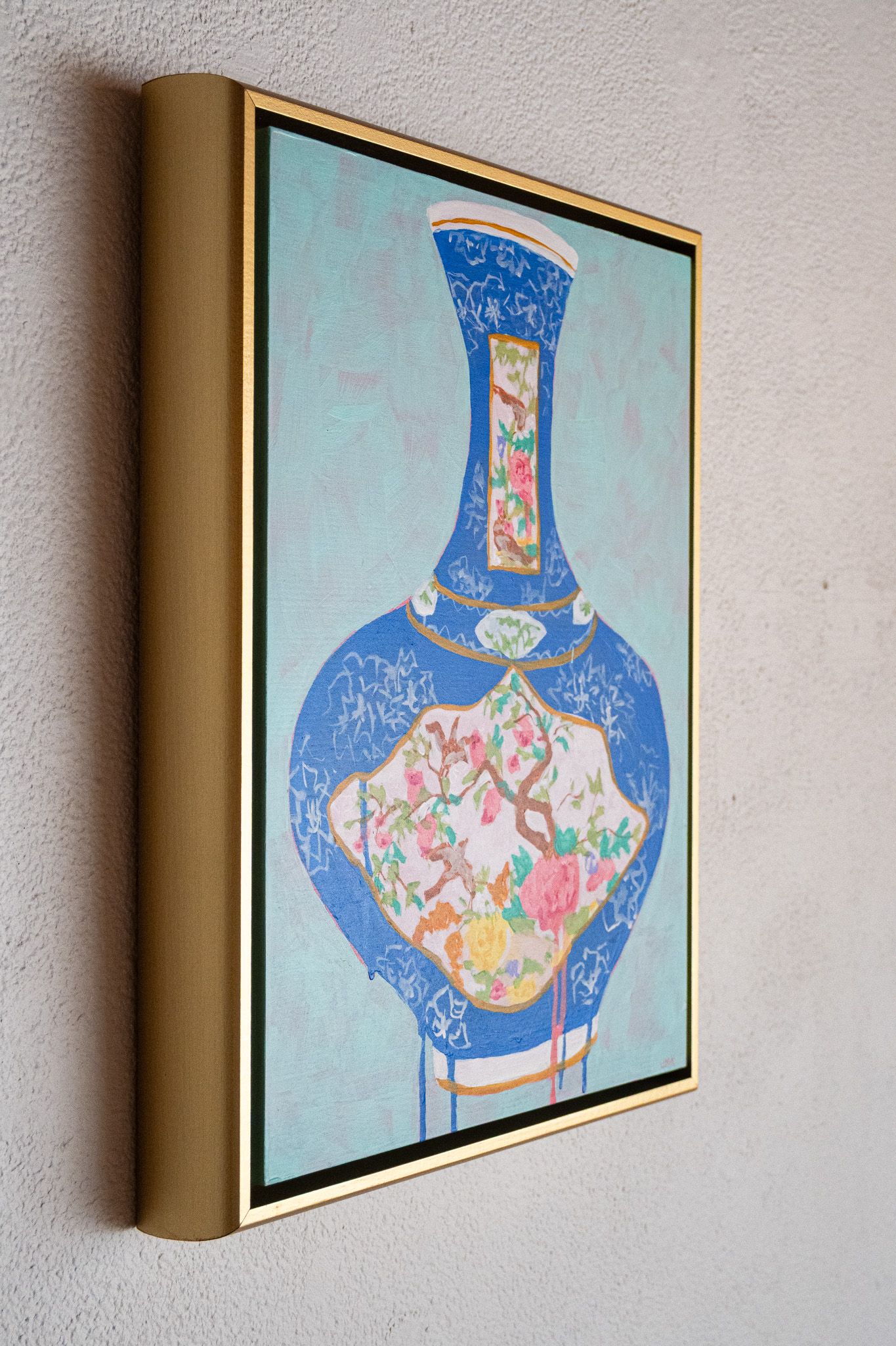 Blue Vase with Birds and Flowers