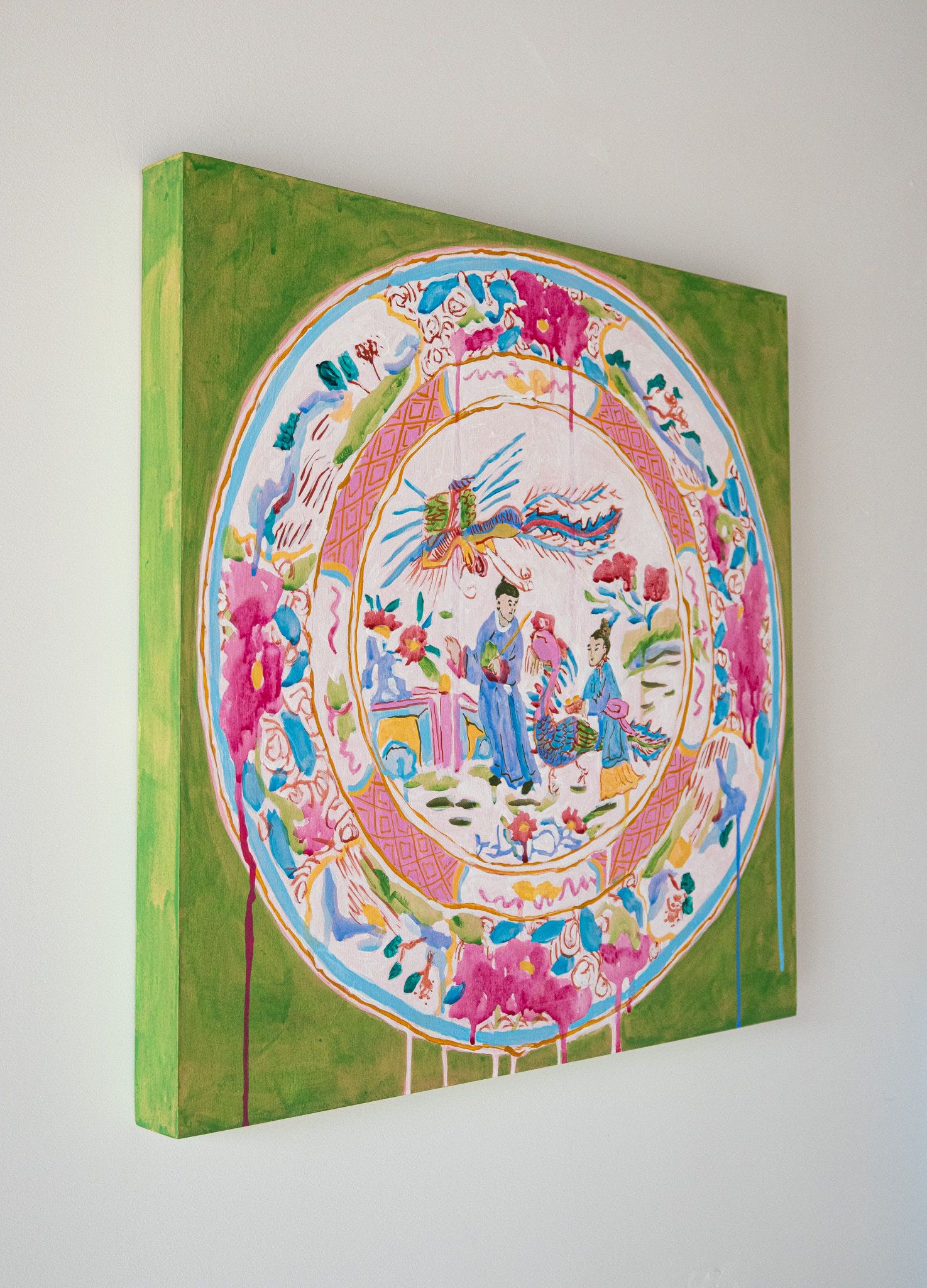 Dripping Plate with Phoenix on Green