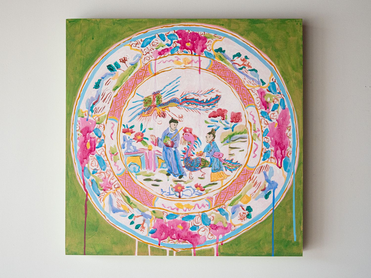 Dripping Plate with Phoenix on Green Dripping Plate with Phoenix on Green