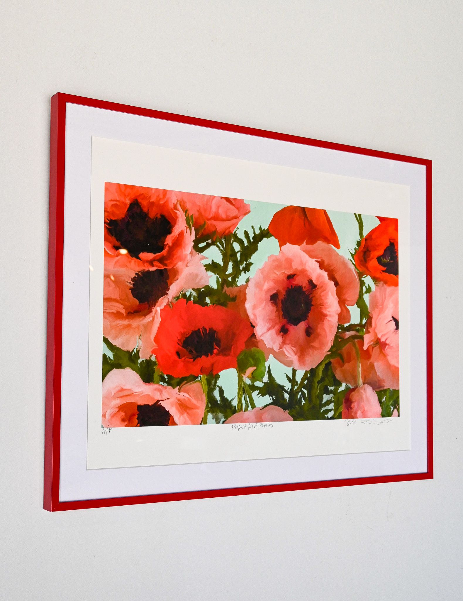 Pink and Red Poppies (Framed in red)